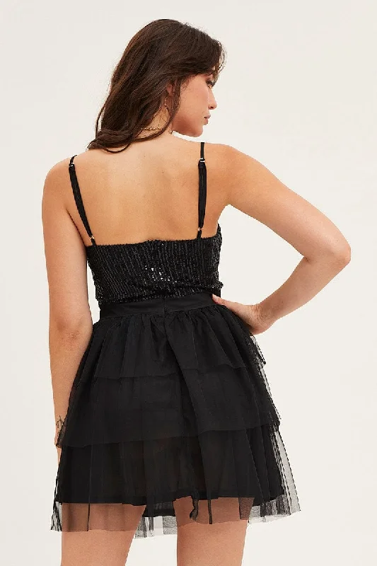 Black Skater Dress Sweet Heart Neck Lace