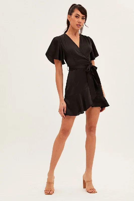 Black Wrap Dress Evening Satin