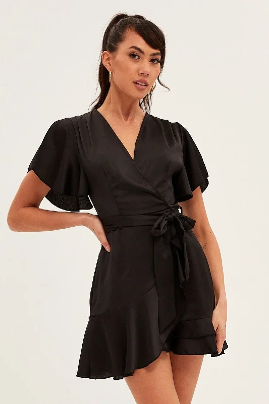 Black Wrap Dress Evening Satin