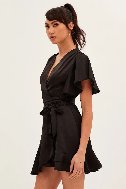 Black Wrap Dress Evening Satin