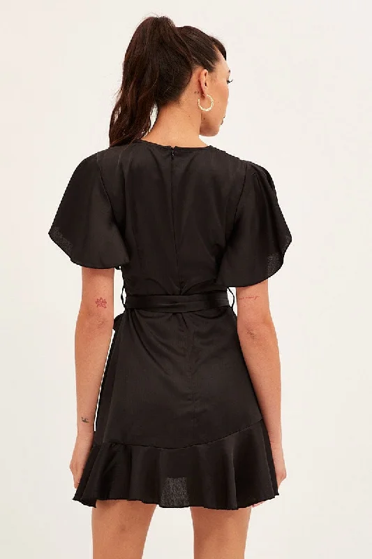 Black Wrap Dress Evening Satin