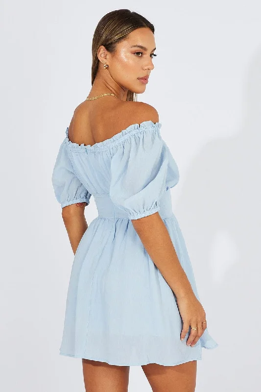 Blue Fit And Flare Dress Corset Waist Mini