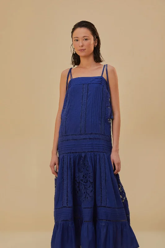 Blue Lace Sleeveless Maxi Dress