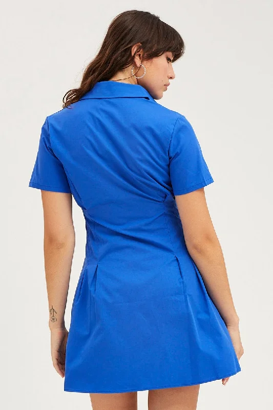 Blue Shirt Dress Short Sleeve Mini