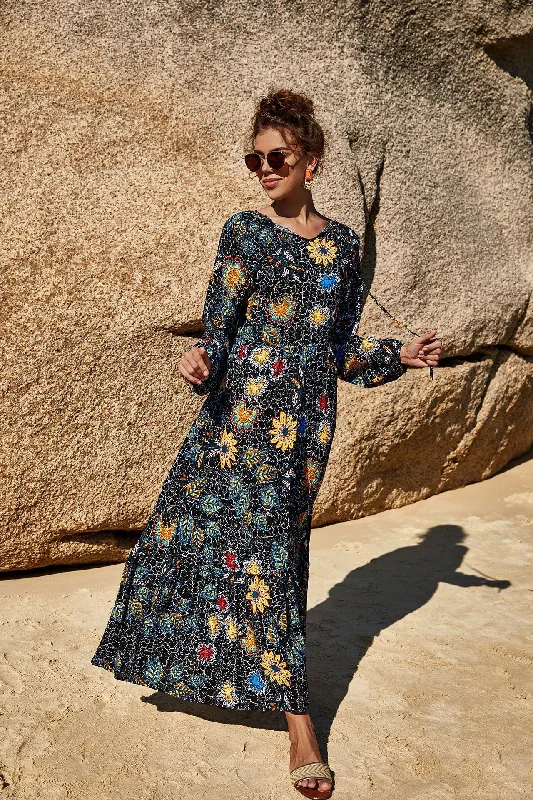 BerriesJam - Boho Printed Swing Beach Retro Maxi Dress