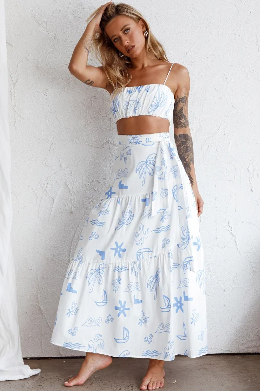 Bondi Gathered Crop Top Printed White