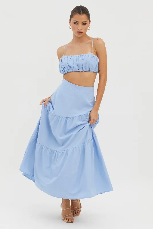 Bondi Waist Tie Maxi Skirt Blue