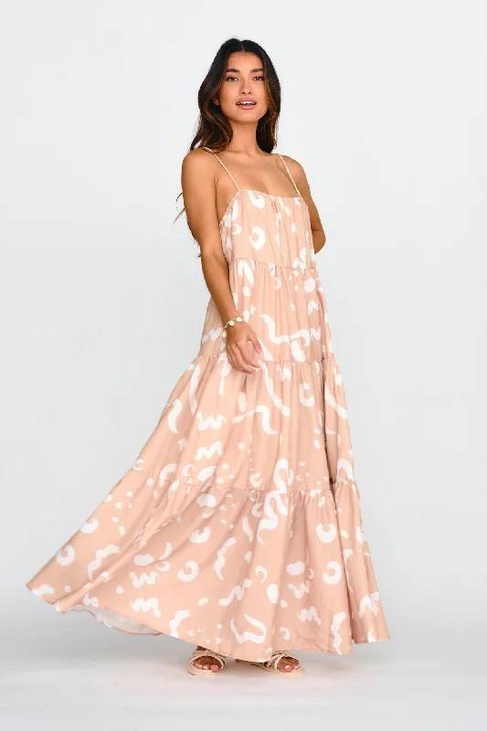 Bora Bora Tied Back Maxi Dress Print Beige