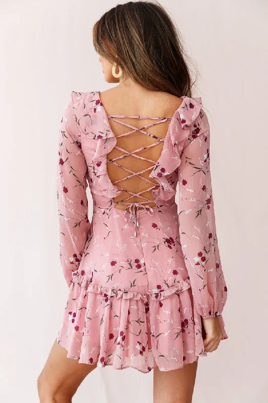 Brentwood Lace Up Babydoll Dress Rose