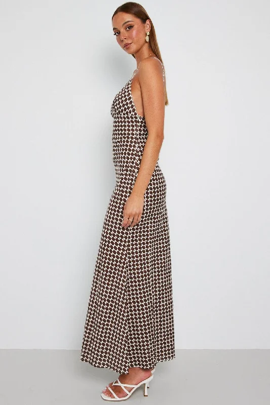 Brown Geo Maxi Dress Strappy