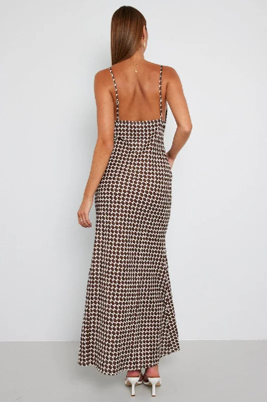 Brown Geo Maxi Dress Strappy