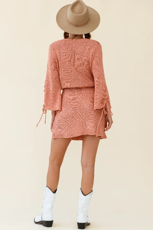 Cairo Flared Sleeve Knitted Dress Rose