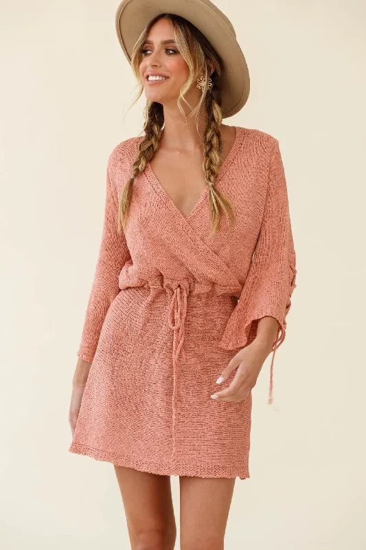 Cairo Flared Sleeve Knitted Dress Rose