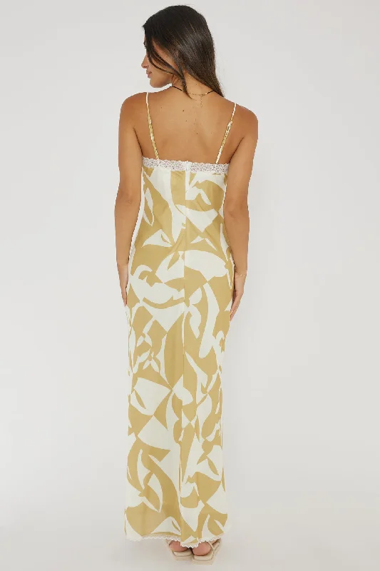 Cali Sunset Lace Trim Maxi Dress Print Yellow