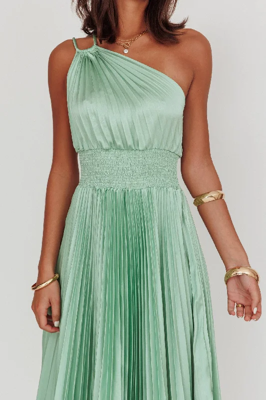 Calissa One Shoulder Pleated Midi Dress Sage