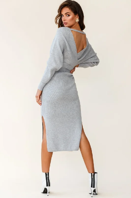 Cameo Batwing Knit Midi Dress Grey