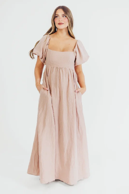 Candace Maxi Dress in Dusty Rose - 100% Linen - Bump Friendly