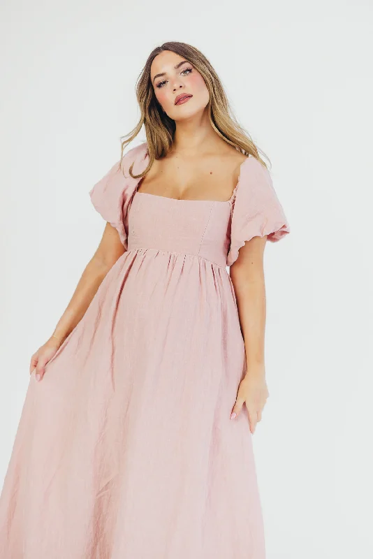 Candace Maxi Dress in Sweet Blush - 100% Linen - Bump Friendly