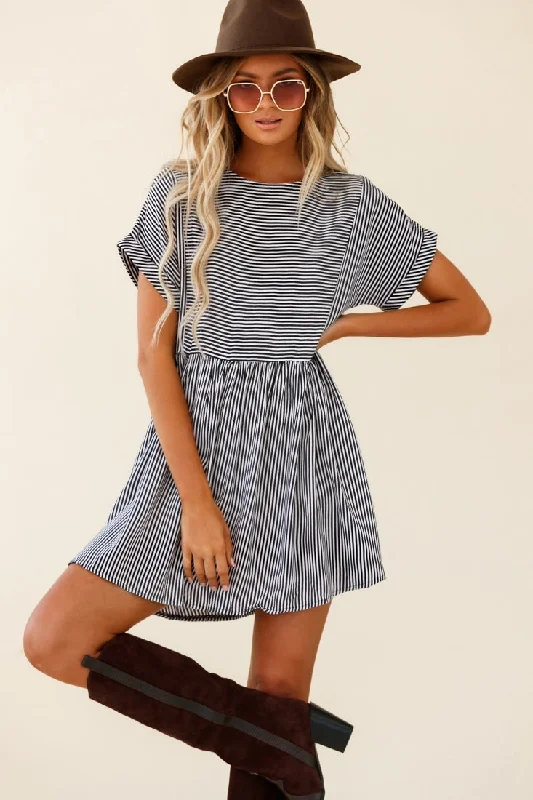 Cannes Striped Day Dress Black