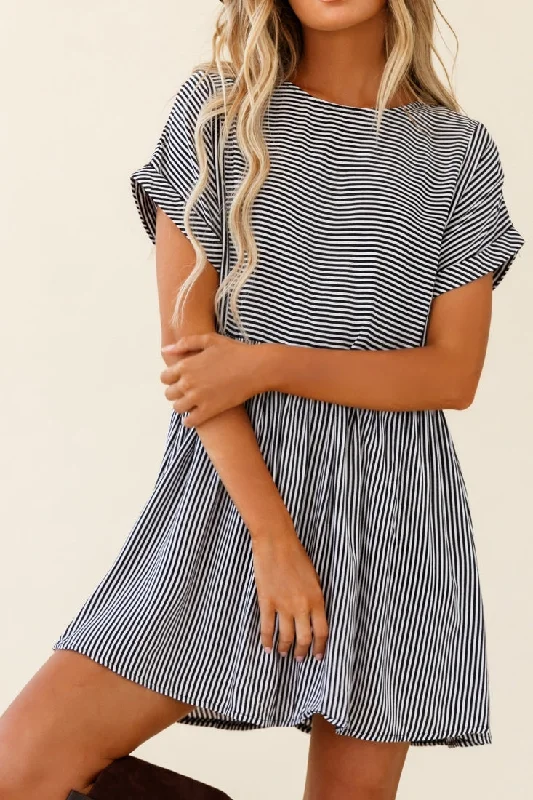 Cannes Striped Day Dress Black