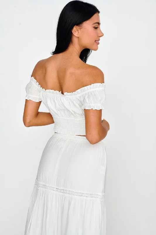 Canyon Cove Puff Sleeve Crop Top White