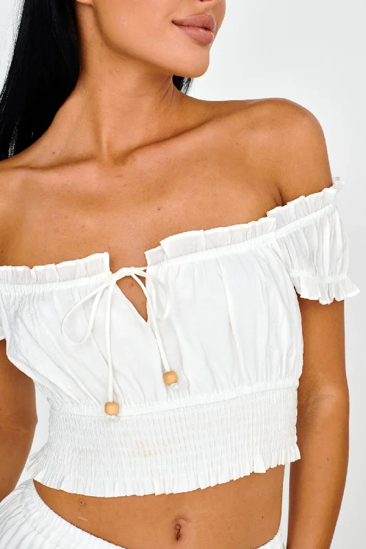 Canyon Cove Puff Sleeve Crop Top White