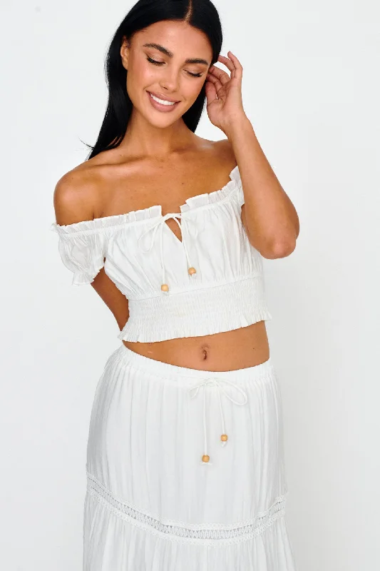 Canyon Cove Puff Sleeve Crop Top White