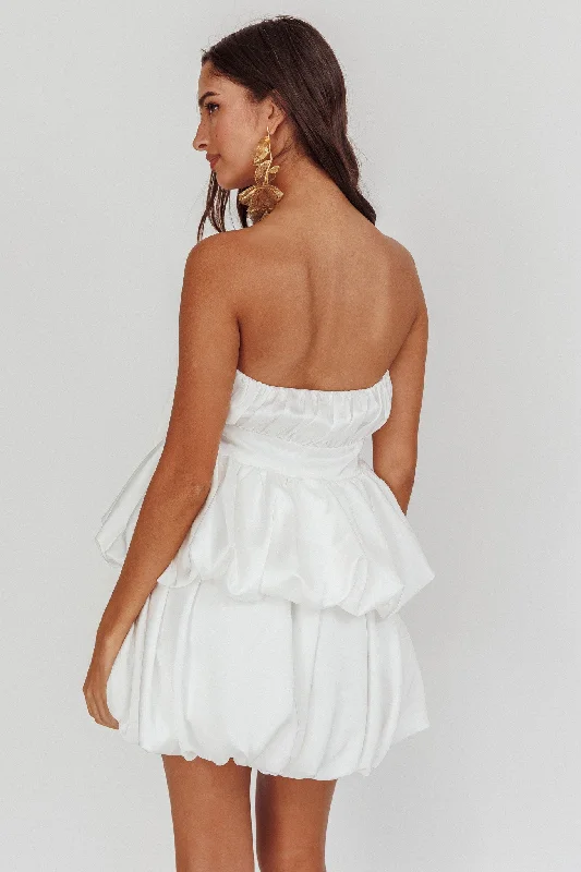 Carmelita Tiered Bubble Bow Mini Dress Off White