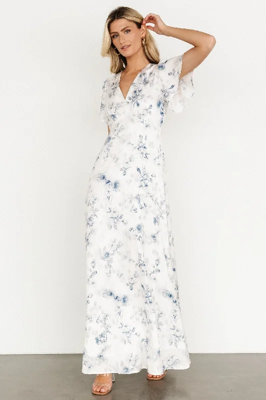 Carmen Maxi Dress | Off White + Blue Floral