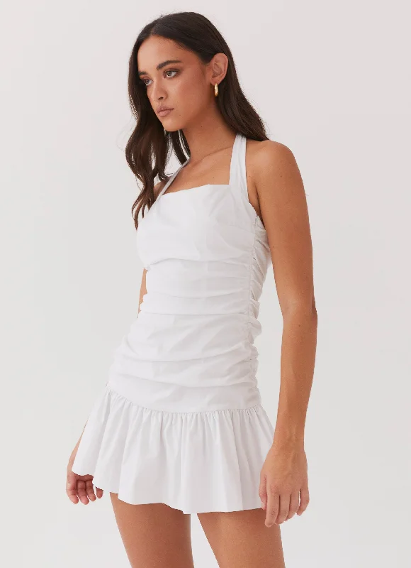 Cely Ruched Mini Dress - White