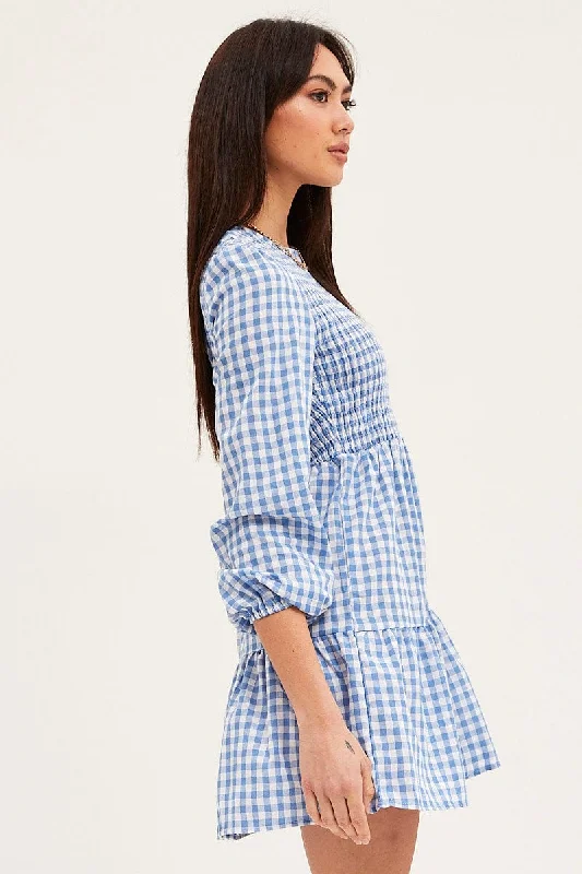 Check Skater Dress Long Sleeve Mini