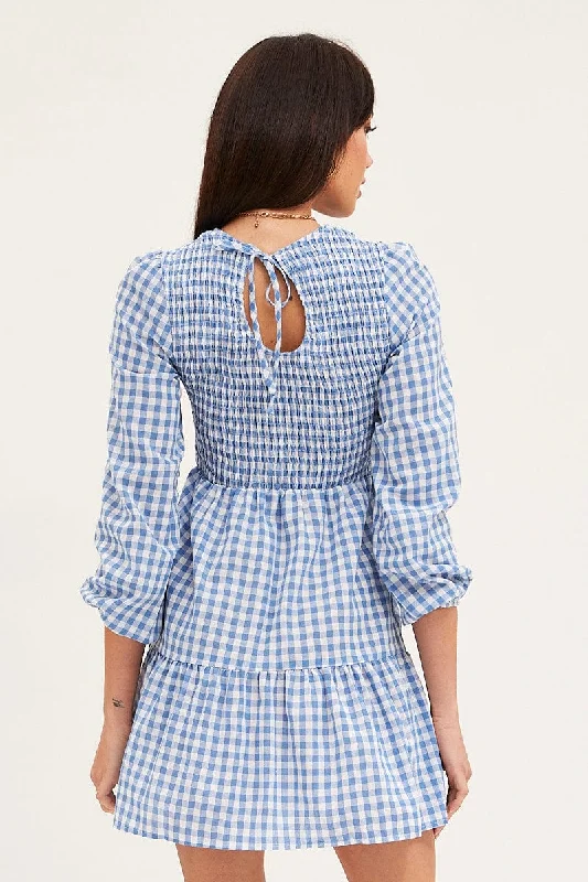 Check Skater Dress Long Sleeve Mini