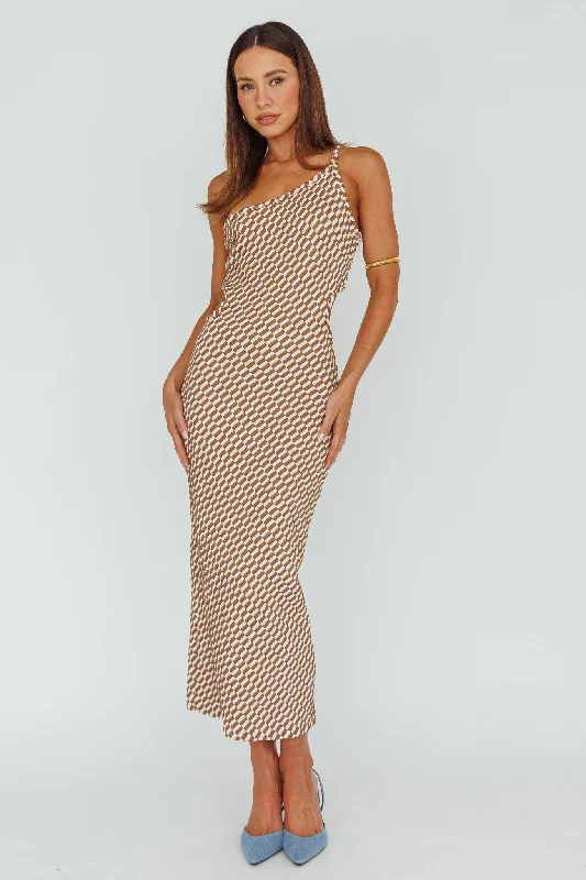 Cinzia One-Shoulder Cut-Out Midi Dress Brown