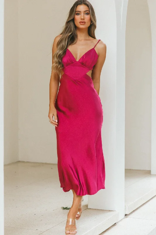 City Lights Cut-Out Waist Strappy Back Midi Dress Fuchsia