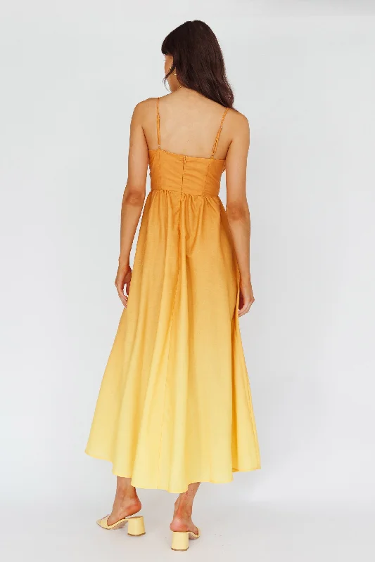 Clarabelle Gathered Bust Midi Dress Gradient Orange