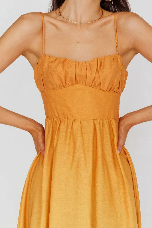 Clarabelle Gathered Bust Midi Dress Gradient Orange