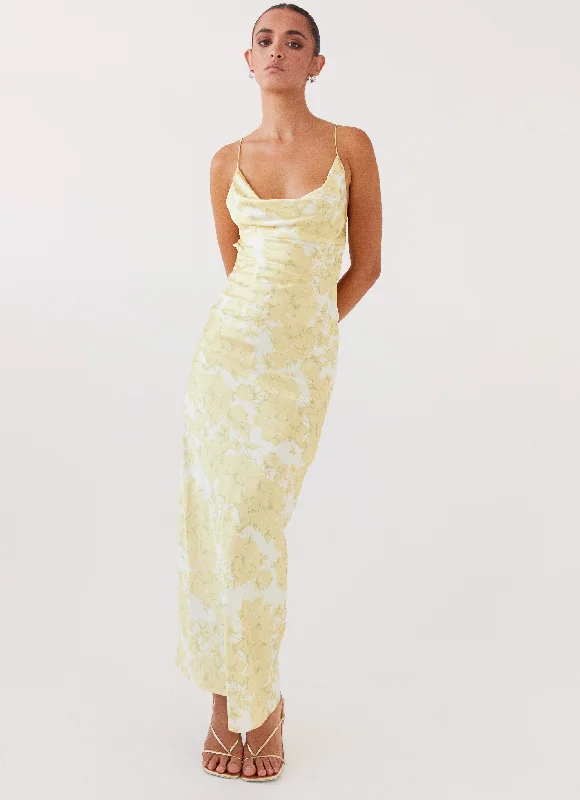 Coastal Escape Satin Maxi Dress - Daffodil