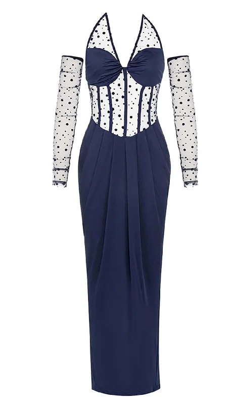 CORSET LACE MAXI DRESS IN NAVY BLUE