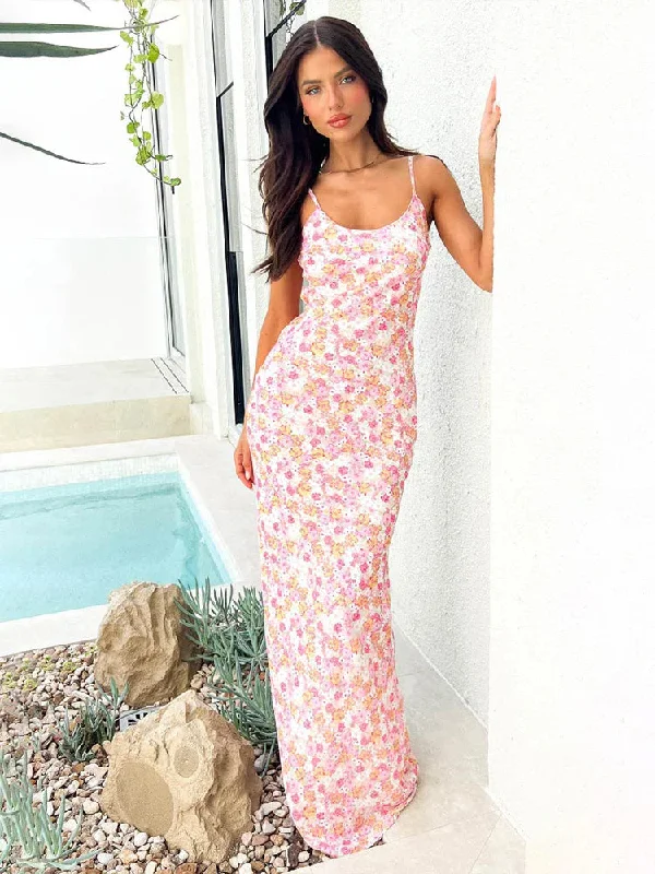 Print Long Spaghetti Strap Slim Bodycon Nightclub Sexy Spring Summer Maxi Dress