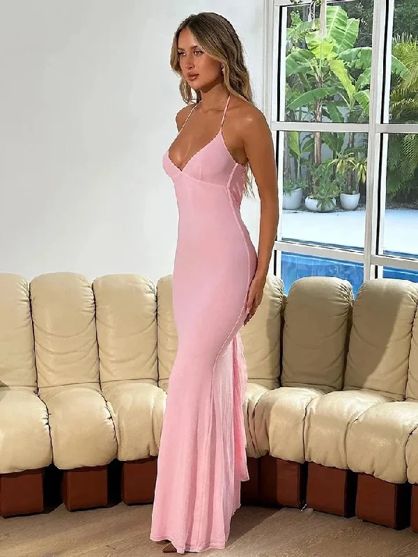 Mermaid Bodycon Elegant Long Halter Backless Nightclub Sexy Summer Maxi Dress