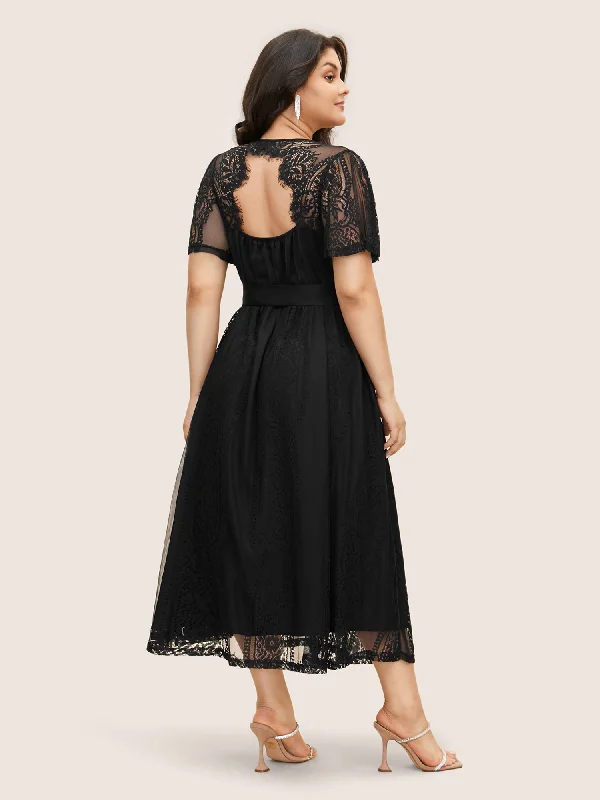 Crochet Lace Mesh Backless Maxi Dress