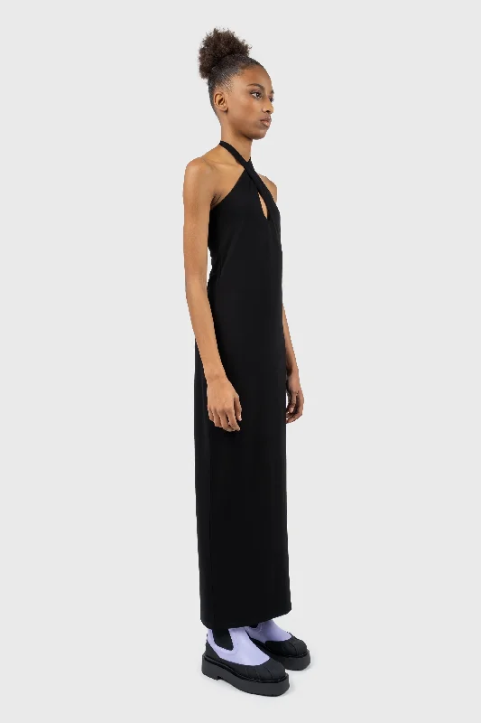 Cross Halterneck Jersey Column Maxi Dress