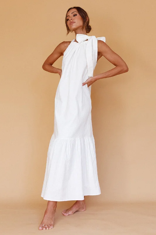 Cruise Shoulder Tie Maxi Dress White