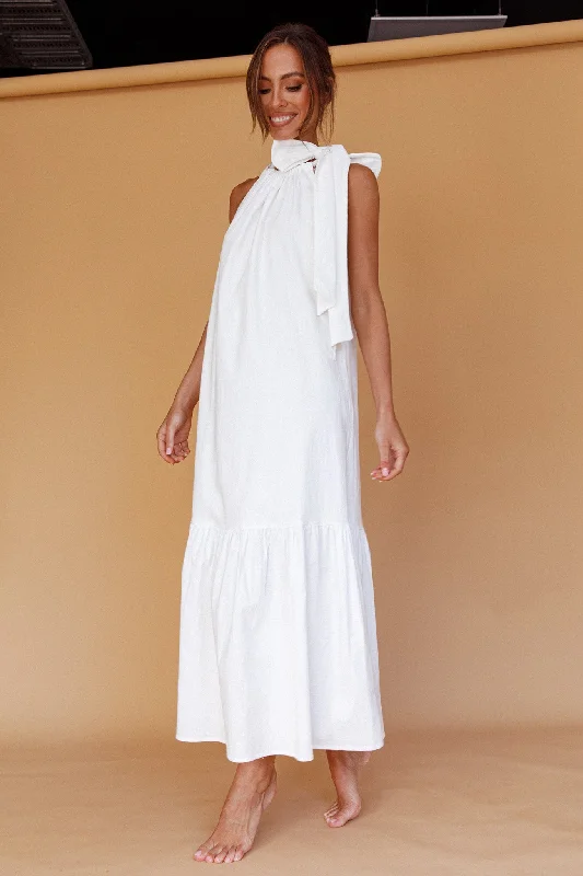 Cruise Shoulder Tie Maxi Dress White