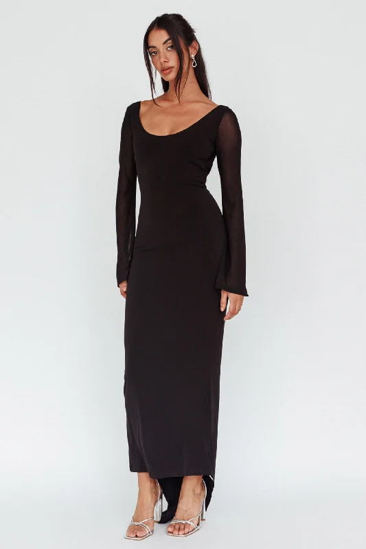 Crystal Ball Open Back Ruched Maxi Dress Black