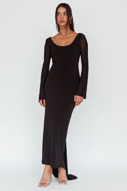 Crystal Ball Open Back Ruched Maxi Dress Black