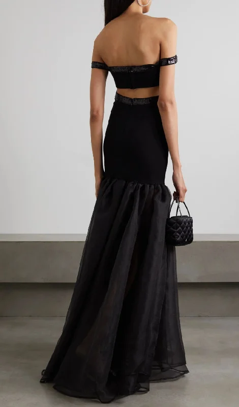 CUT-OUT EMBELLISHED FISHTAIL MAXI DRESS