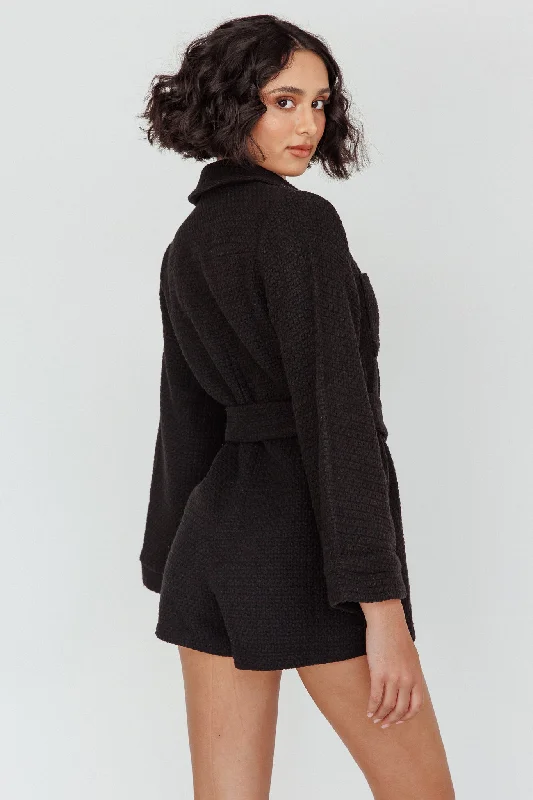 Cy Long Sleeve Knit Romper Black