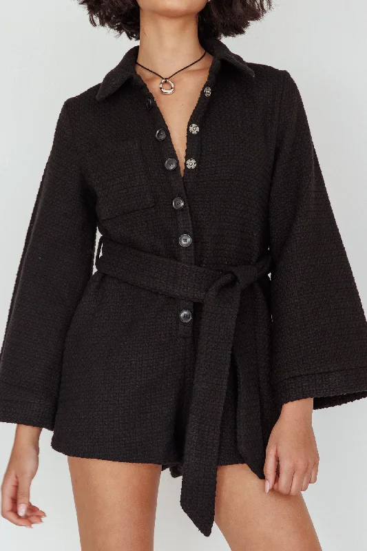 Cy Long Sleeve Knit Romper Black