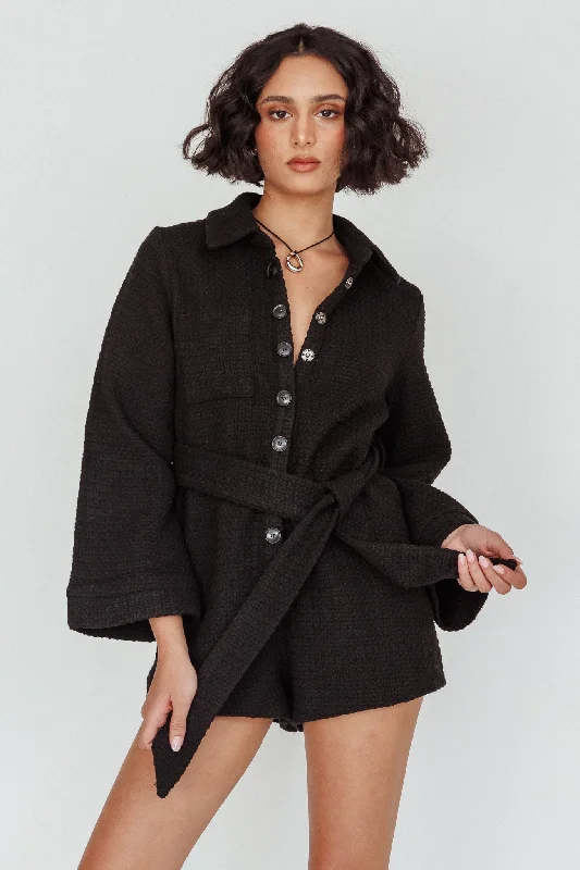 Cy Long Sleeve Knit Romper Black